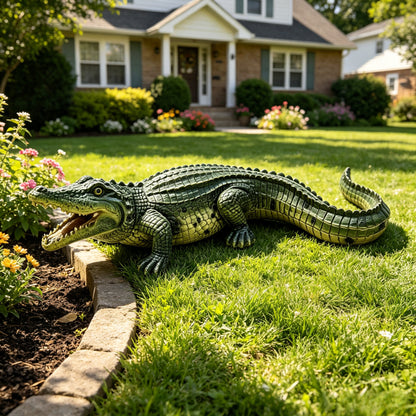 23" Simulated Crocodile Garden Statue, Resin Animal Ornament, Creative Indoor & Outdoor Decor for Garden, Porch, Pond & Backyard