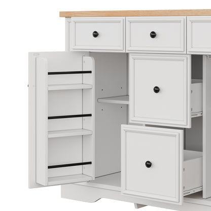 TREXM Sideboard Buffet Cabinet with Storage, Kitchen Console Table with 5 Drawers, 2 Cabinets, Adjustable Shelves, Buffet Server for Dining Room, Living Room, Entryway (White)