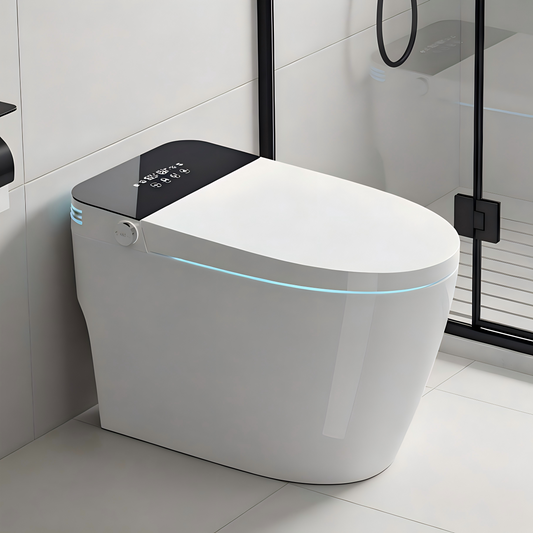 Tankless Smart Toilet With Bidet Built In, One-piece Bidet Toilet Seat, Auto Flush, Auto Open/Close,Heated Seat, Warm Water and Dry, Adjustable Temp,Remote Control Side Know