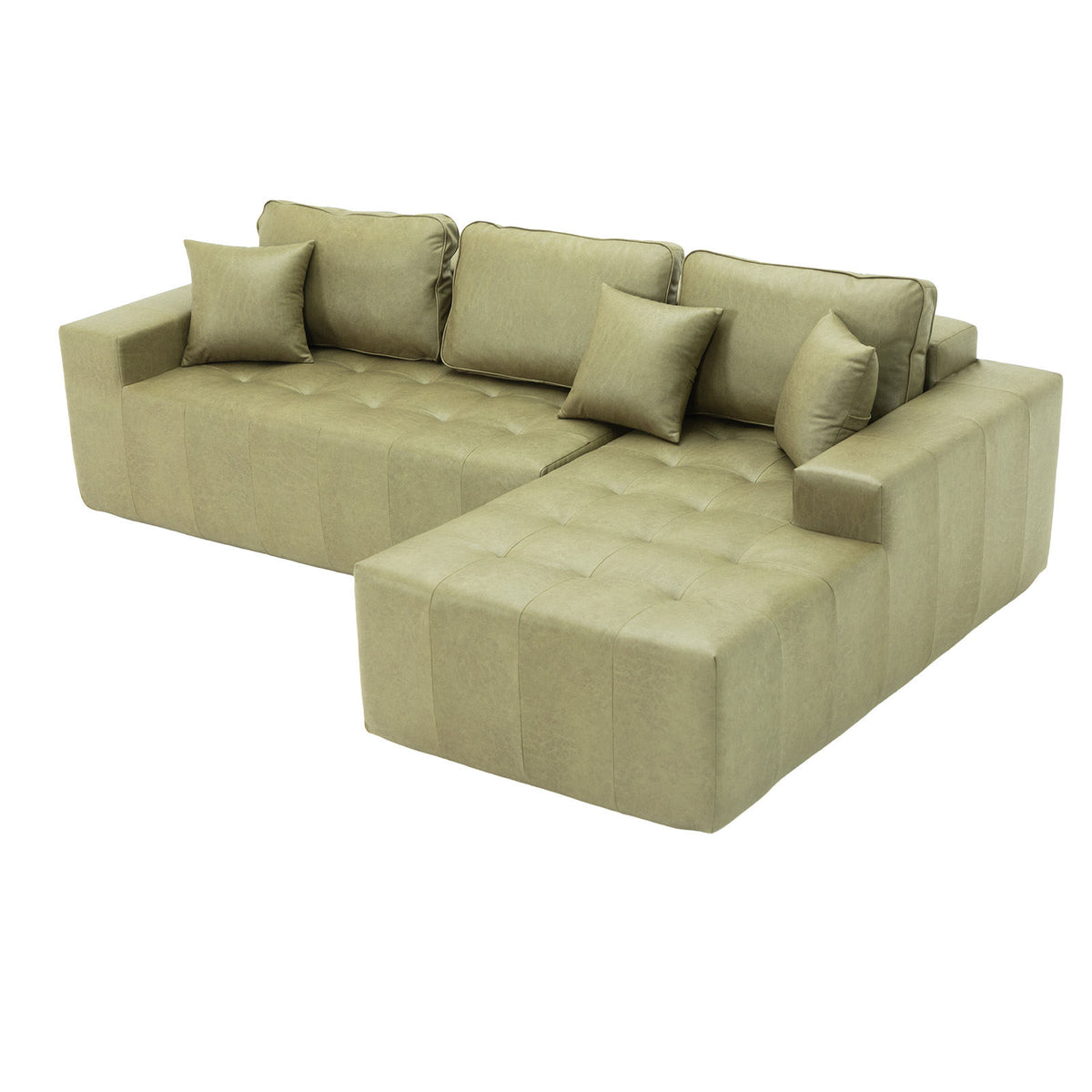 Faux Leather Corner Chaise Compression Sofa Bed, L-Shaped Sectional Couch with High-Density Sponge, No-Assembly Required Convertible Sofa for Living Room, Apartment, Guest Room(Green)