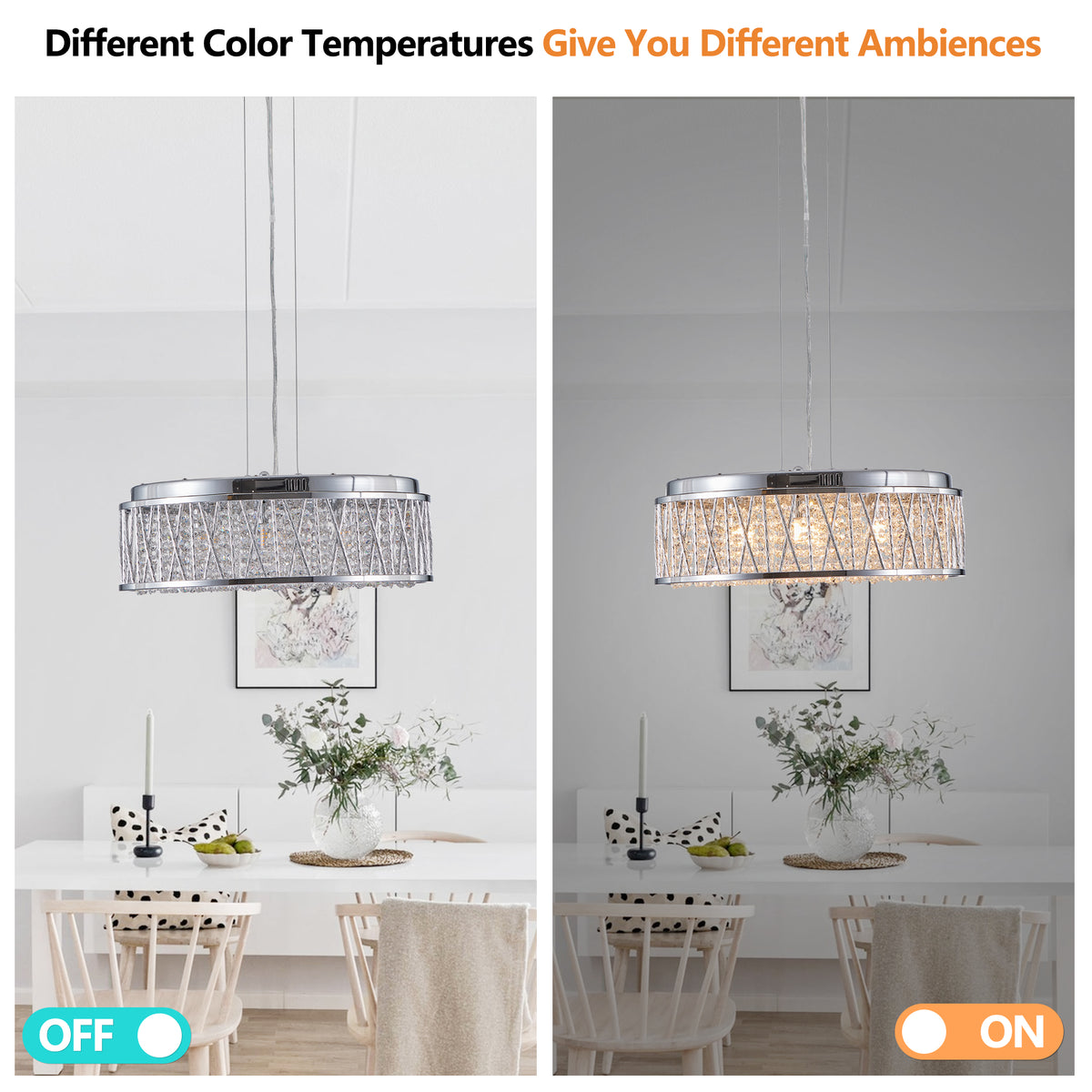 Modern Crystal Chandelier 19 Inches Aluminum+Iron Round Ceiling Light Flush Mount Ceiling Light Fixture for kitchen Island Dinning Bedrooms