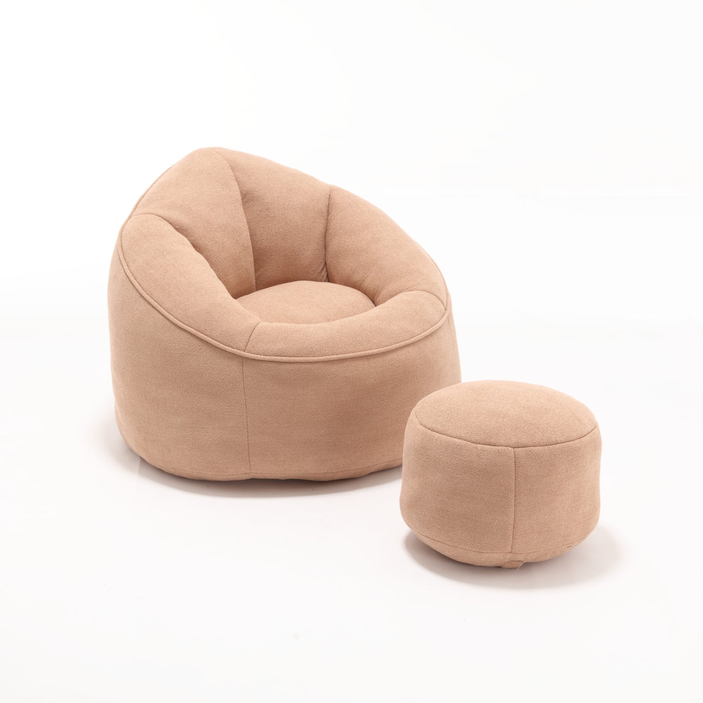 Bedding Bean Bag Sofa Chair with High-Pressure Foam and Footrest, Tan Microfiber