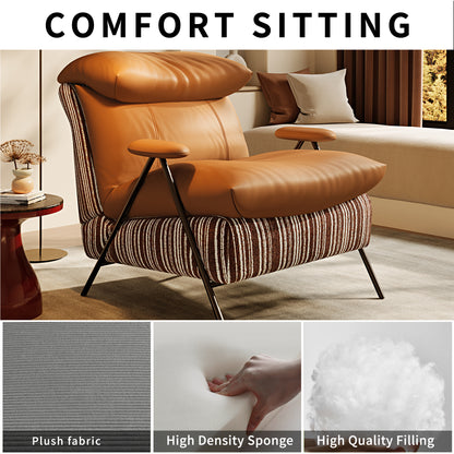 Minimalist casual single chair with solid wood frame, upholstered in leather and chenille fabric. It provides perfectly balanced soft-firm seating comfort and fits balconies, living rooms and bedrooms