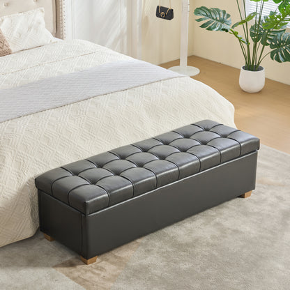 60.2'' Wide Chenille Upholstered Storage End of Bed Bench, Tufted Flip-Top Accent Window Bench Footrest Stool Ottoman with Legs for Living Room, Bedroom, Entryway, Dining Room, Dorm, Corner, Gray