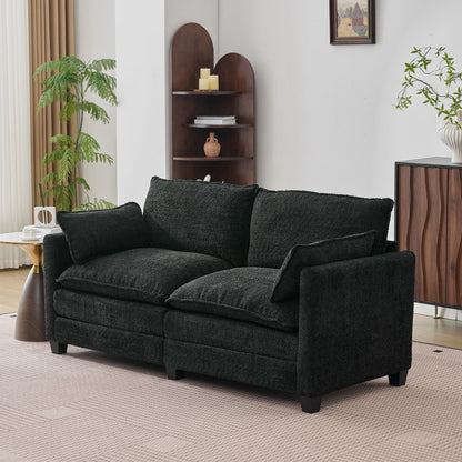 Loveseat Sofa with Cloud 2-Layer Cushion & 27" Deep Seat, Modern Black Couch with 2 Washable Pillows for Small Spaces, Bedroom, Apartment, Office, Living Room
