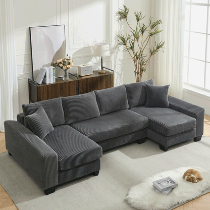 114' Sleeper Sofa,U Shaped Sofa , Pull Out Bed,Convertible Oversize 2 in 1 Sleeper Sofa, Living Room,Upholstery Sofa Bed,Adjustable Sleeper Sofa,Corduroy,Dark Gray