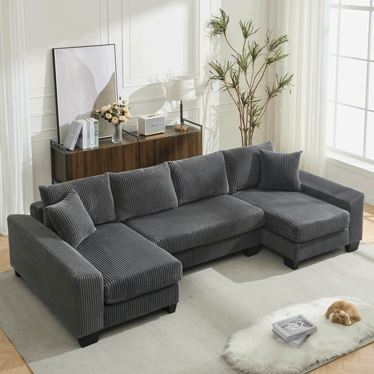 114' Sleeper Sofa,U Shaped Sofa , Pull Out Bed,Convertible Oversize 2 in 1 Sleeper Sofa, Living Room,Upholstery Sofa Bed,Adjustable Sleeper Sofa,Corduroy,Dark Gray
