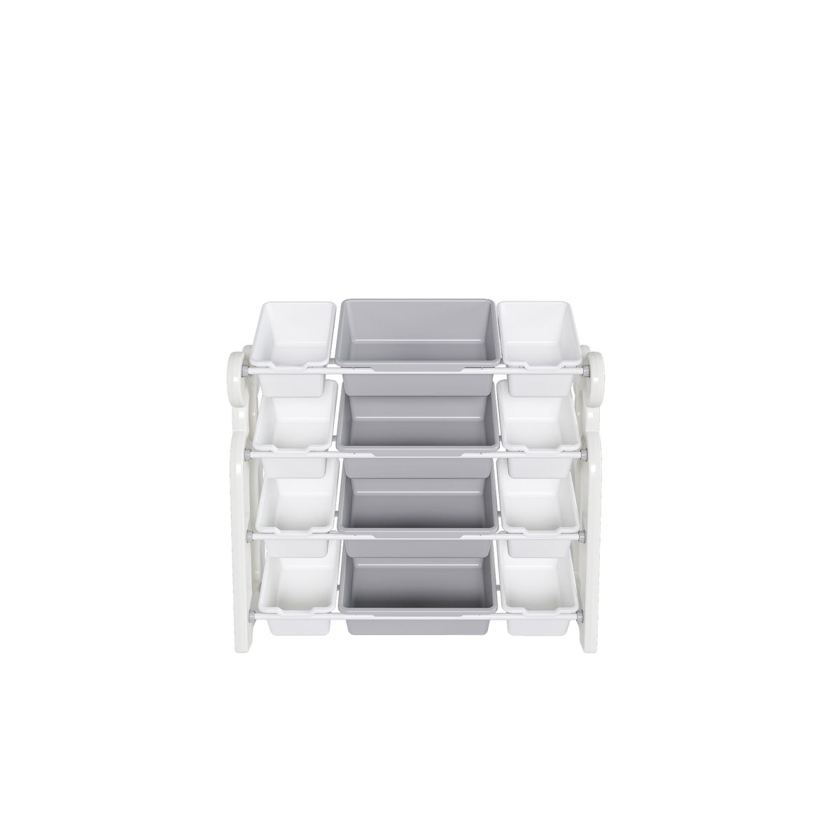Multi-functional Kids Toy Storage Organizer Cabinet with HDPE Shelf and 12 Bins, Grey White, 33.07 x 14.17 x 33.86 inches