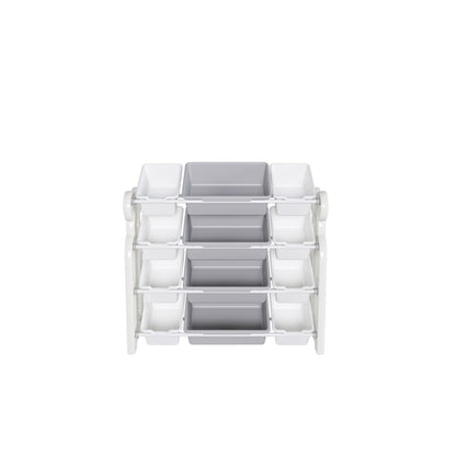 Multi-functional Kids Toy Storage Organizer Cabinet with HDPE Shelf and 12 Bins, Grey White, 33.07 x 14.17 x 33.86 inches