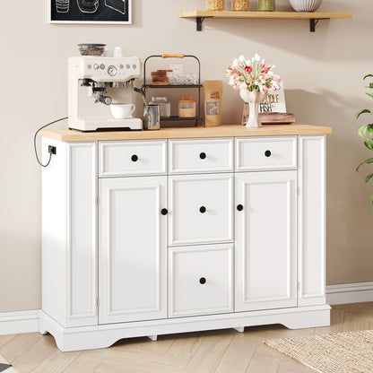 TREXM Sideboard Buffet Cabinet with Storage, Kitchen Console Table with 5 Drawers, 2 Cabinets, Adjustable Shelves, Buffet Server for Dining Room, Living Room, Entryway (White)