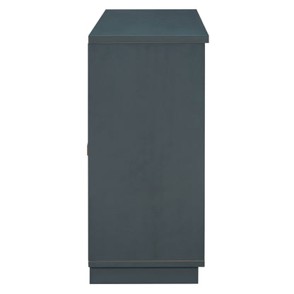 TREXM 4-Door Large Storage Buffet Cabinet with Glass Doors, Arched Cabinet with Adjustable Shelves - Navy