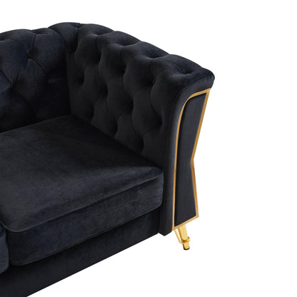 Modern Tufted Velvet Sofa 87.4 inch for Living Room Black Color