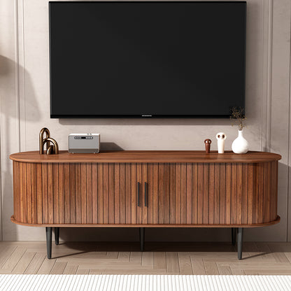 TV Stand, 55" Modern TV Console Table with Storage Compartment and Sliding Door, Gaming Entertainment Center with Cabinet - Walnut