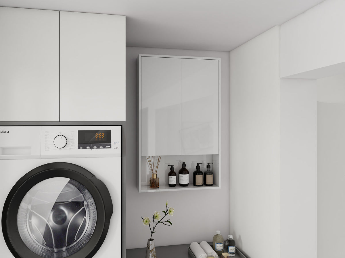 24" Bathroom Wall Cabinet, Soft Close Doors, Float Mounting Design,Glossy White,(KD-Packing)