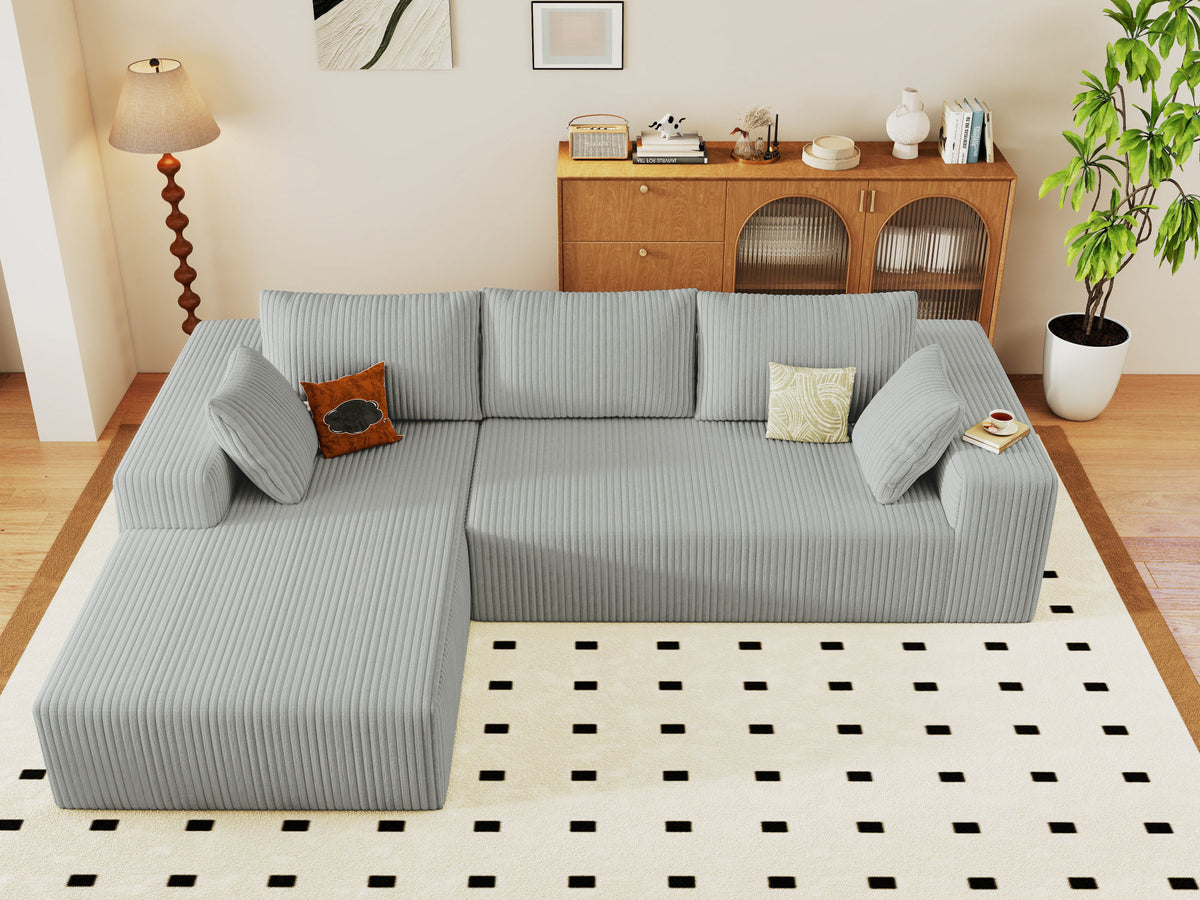 96" Cloud Sectional Couch with L-Shape Chaise,Modern Modular Sofa with Deep Seat, Upholstered Couches for Living Room Bedroom,No Assembly Required (Plush Corduroy Fabric)