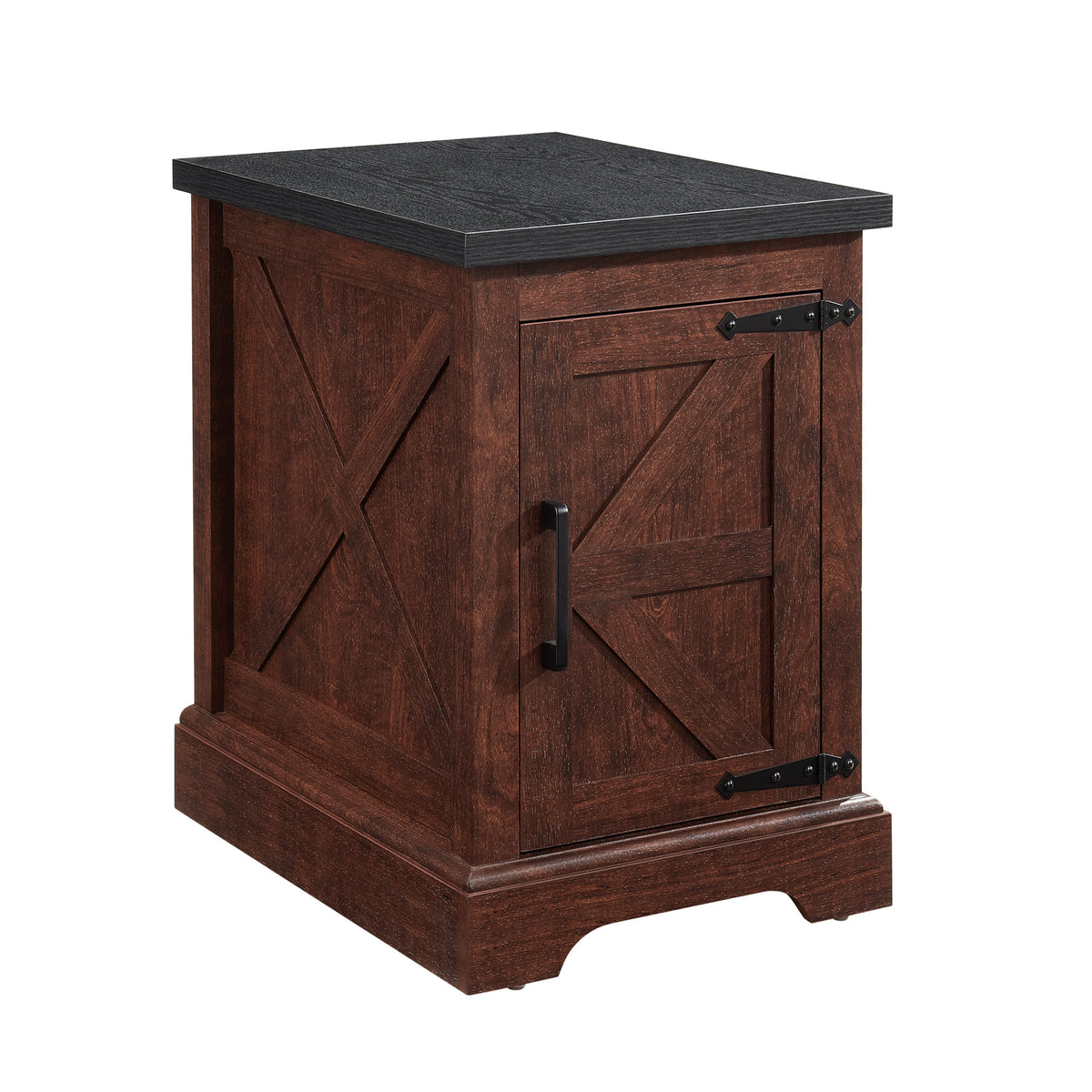 Farmhouse end table Nightstand Rectangular Farmhouse End Table with Barn Door and Adjustable Storage Shelf, Rustic Sofa Side Table, OAK