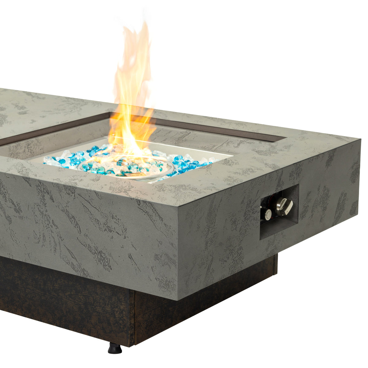 Rectangle Propane Fire Pit Table, Modern 2‑in‑1 Outdoor Firepit Table with 3‑Level Adjustable Height for Patio Backyard Gathering