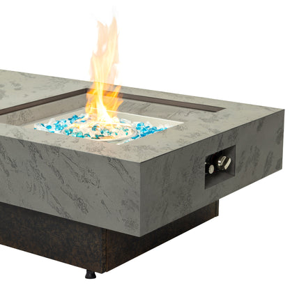 Rectangle Propane Fire Pit Table, Modern 2‑in‑1 Outdoor Firepit Table with 3‑Level Adjustable Height for Patio Backyard Gathering