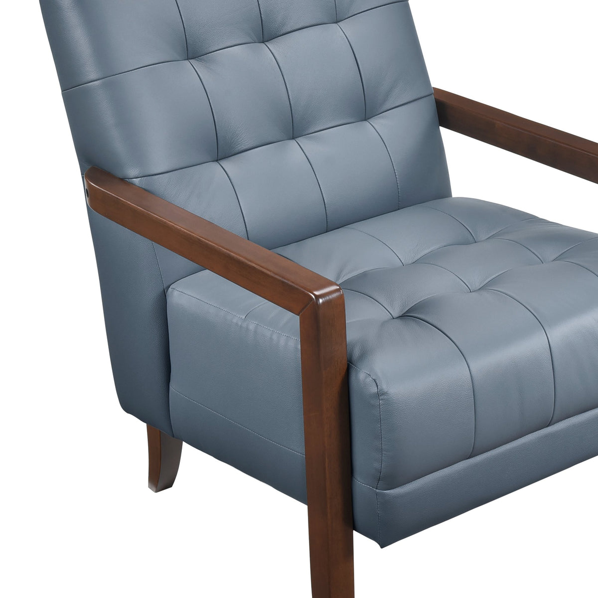 Modern Style Accent Chair Blue Leather Upholstered Tufted Detail Walnut Finish Wood Furniture 1pc
