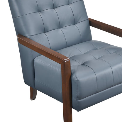 Modern Style Accent Chair Blue Leather Upholstered Tufted Detail Walnut Finish Wood Furniture 1pc