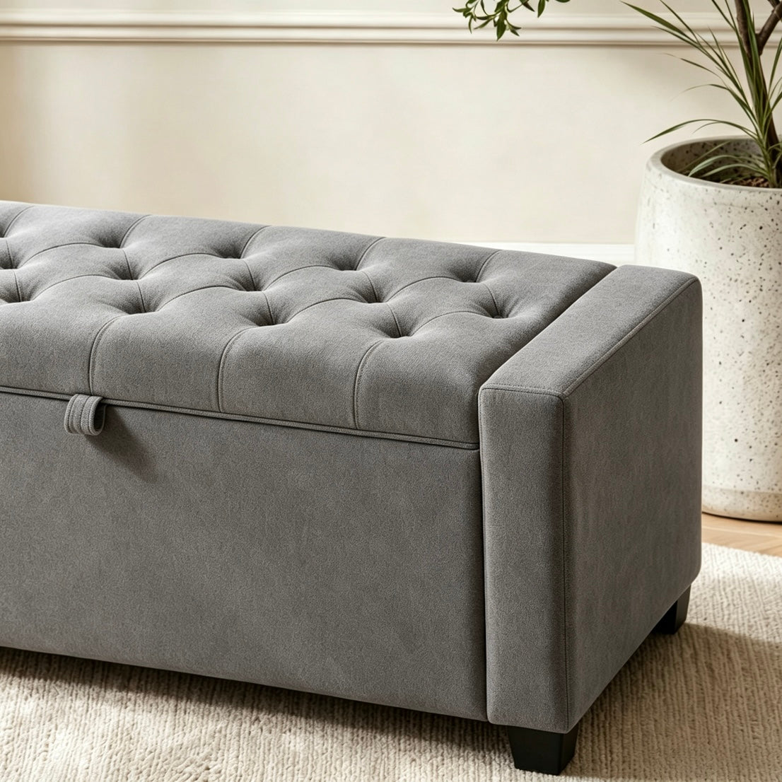 Storage Bench, End of Bed Storage Benches, Chenille Fabric Upholstered Ottoman Bench with Safety Hinge for Living Room Entryway Bedroom Hallway.Dark Gray