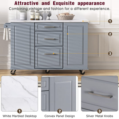 K&K 50.7" Kitchen Island with Storage Tilt Trash Can Cabinet and Pull Out Cabinet Organizer – Blue