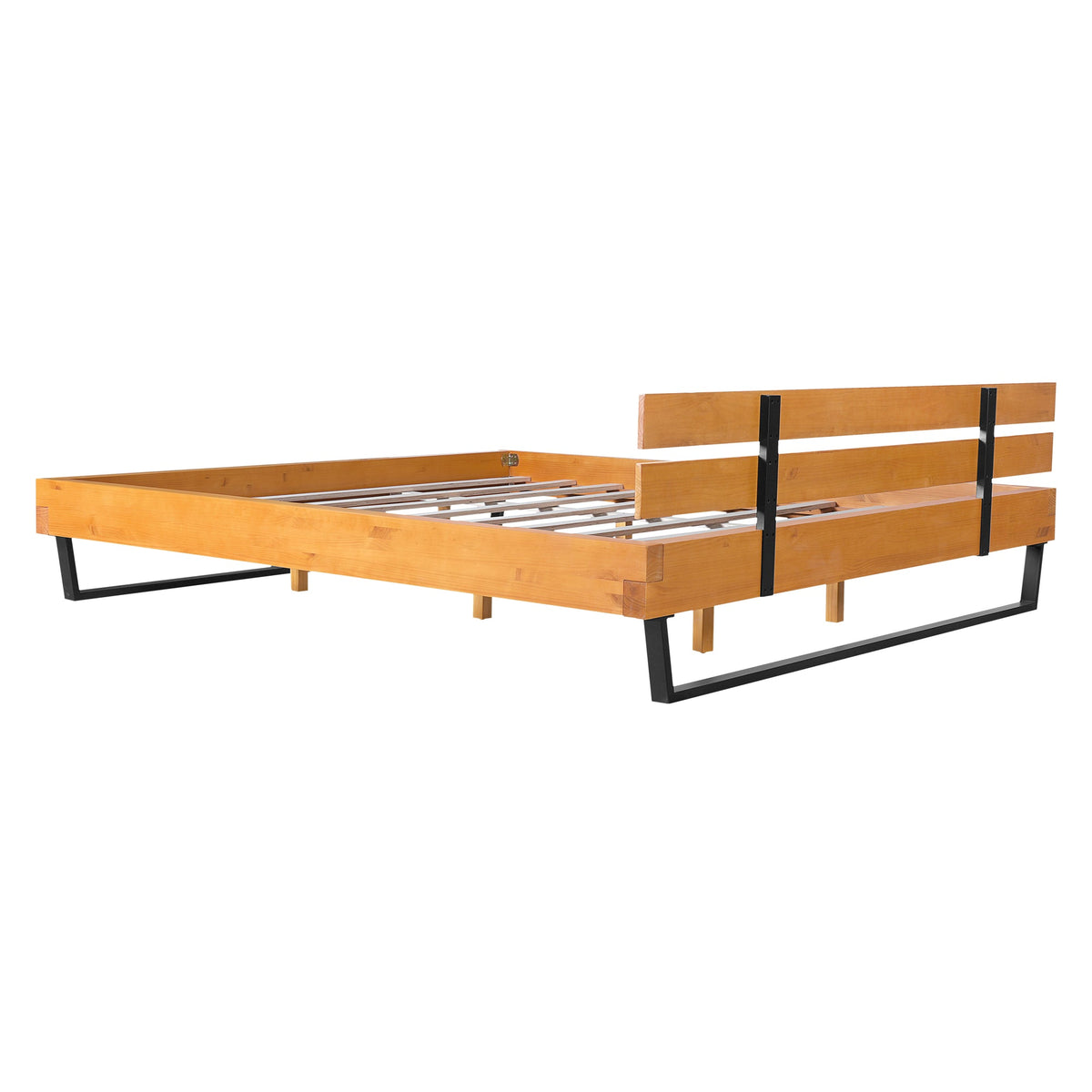 PINE WOOD BED FRAME KING SIZE,NATURAL & BLACK COLOR