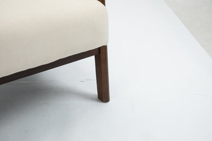 Mid Century Modern Accent Chair with Wood Frame, Upholstered Living Room Chairs with Waist Cushion, Reading Armchair for Bedroom Sunroom – Antique White