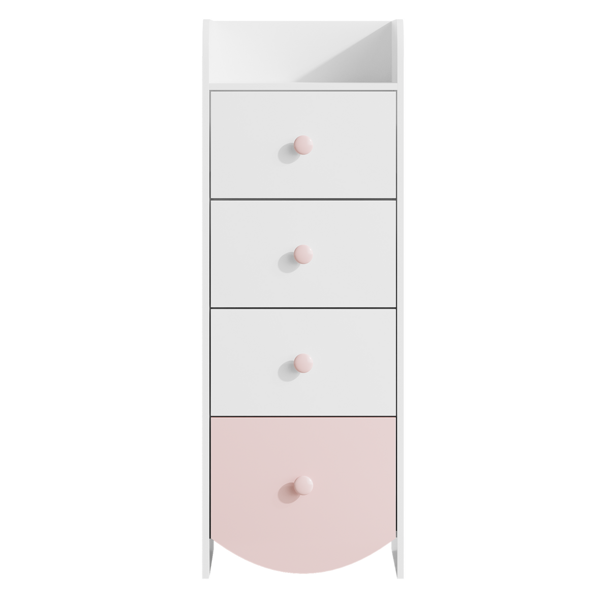 Kids Dresser with 4 Drawers, Narrow Storage Cabinet for Kids Room, MDF Chest of Drawers with Round Bottom Design, Nursery Bedroom Organizer, White