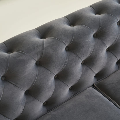 Modern Tufted Velvet Sofa 87.4 inch for Living Room Dark Grey Color