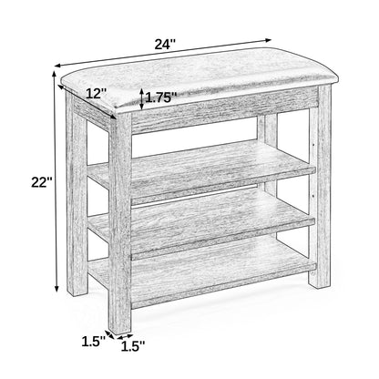 A height-adjustable shoe-changing bench made of high-quality wood, equipped with a comfortable seat and concealed storage space,Natural rubber wood,Brown