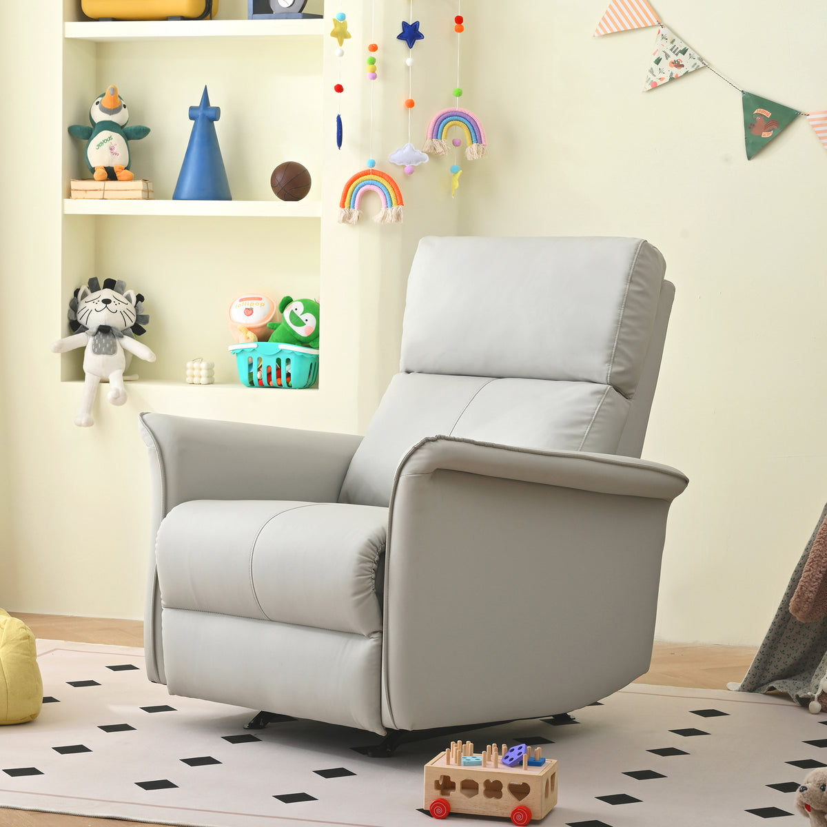 Manual Rocker Recliner Chair for Adults, Rocking Glider Recliner, PU Leather Rocking Chair