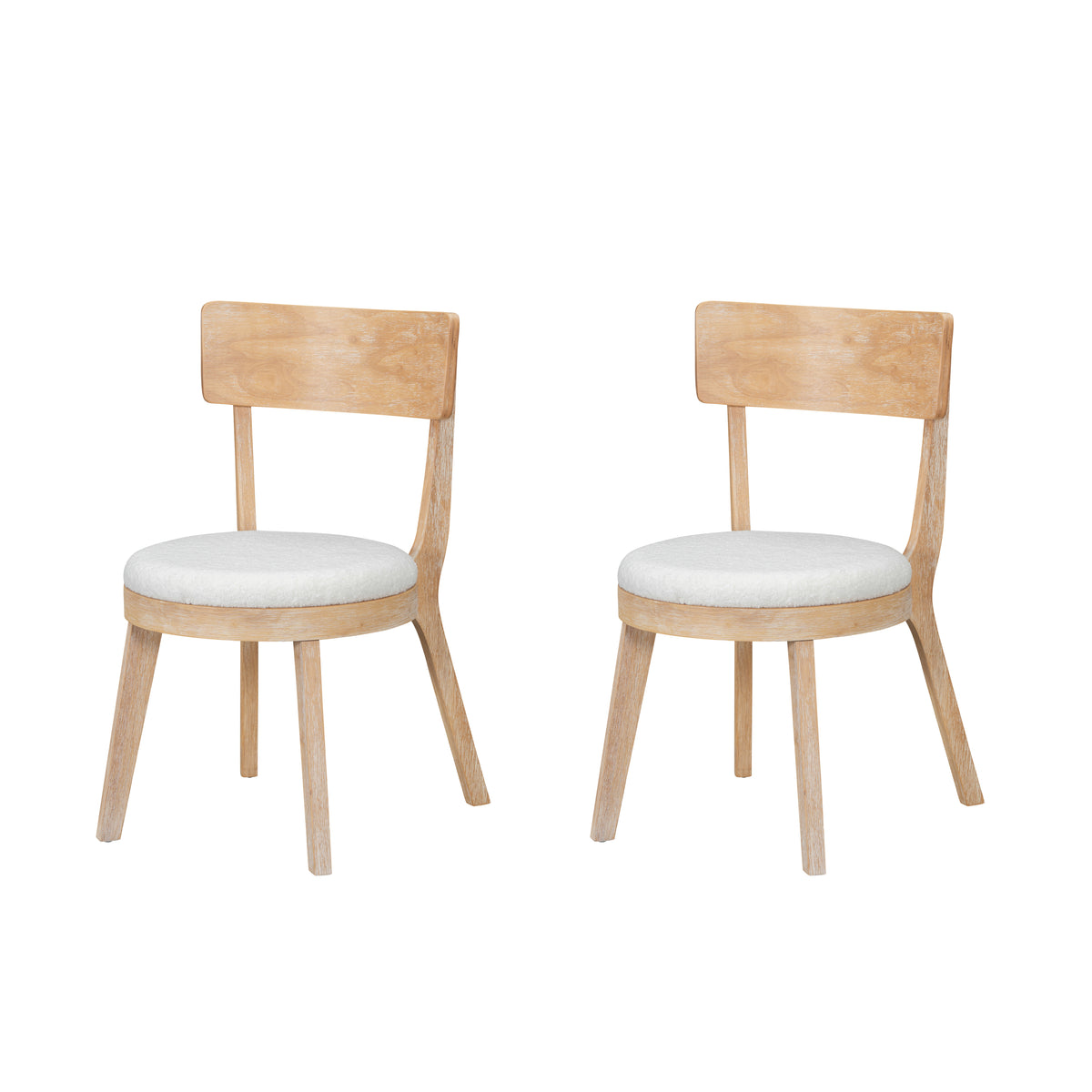 Set of 2 Modern Upholstered Dining Chairs, Rubberwood, Natural + Beige