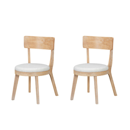 Set of 2 Modern Upholstered Dining Chairs, Rubberwood, Natural + Beige