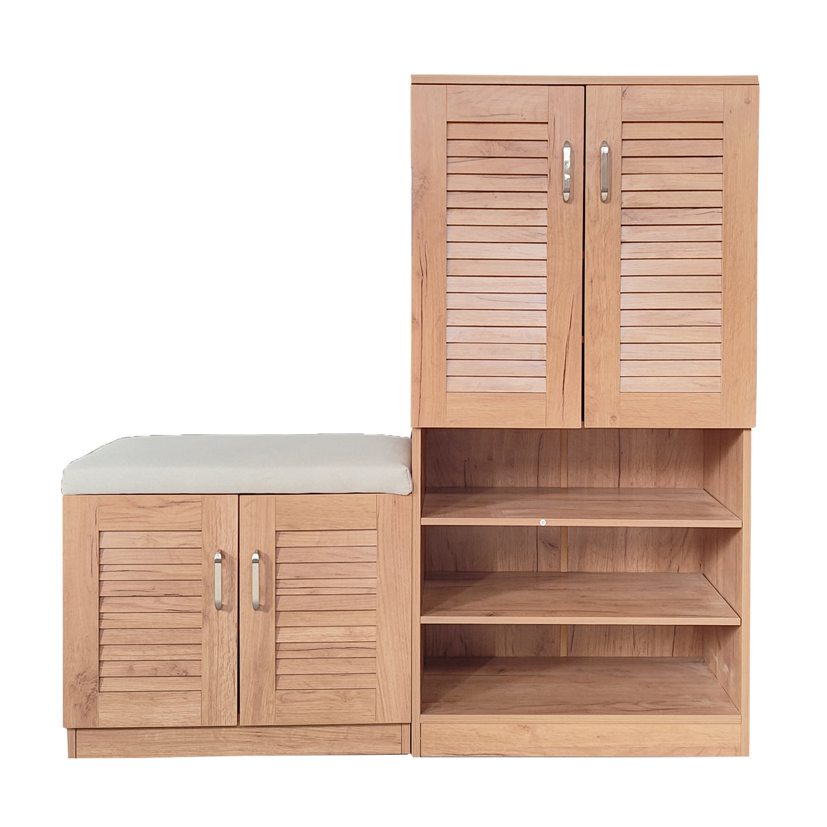 Multi functional Shoe Storage Cabinet with Bench & 7+3 Storage compartment, Adjustable layer board
, Shoe Bench with Cushion for Entryway,  Freestanding Shoe Rack for  Mudroom, Hallway,oak