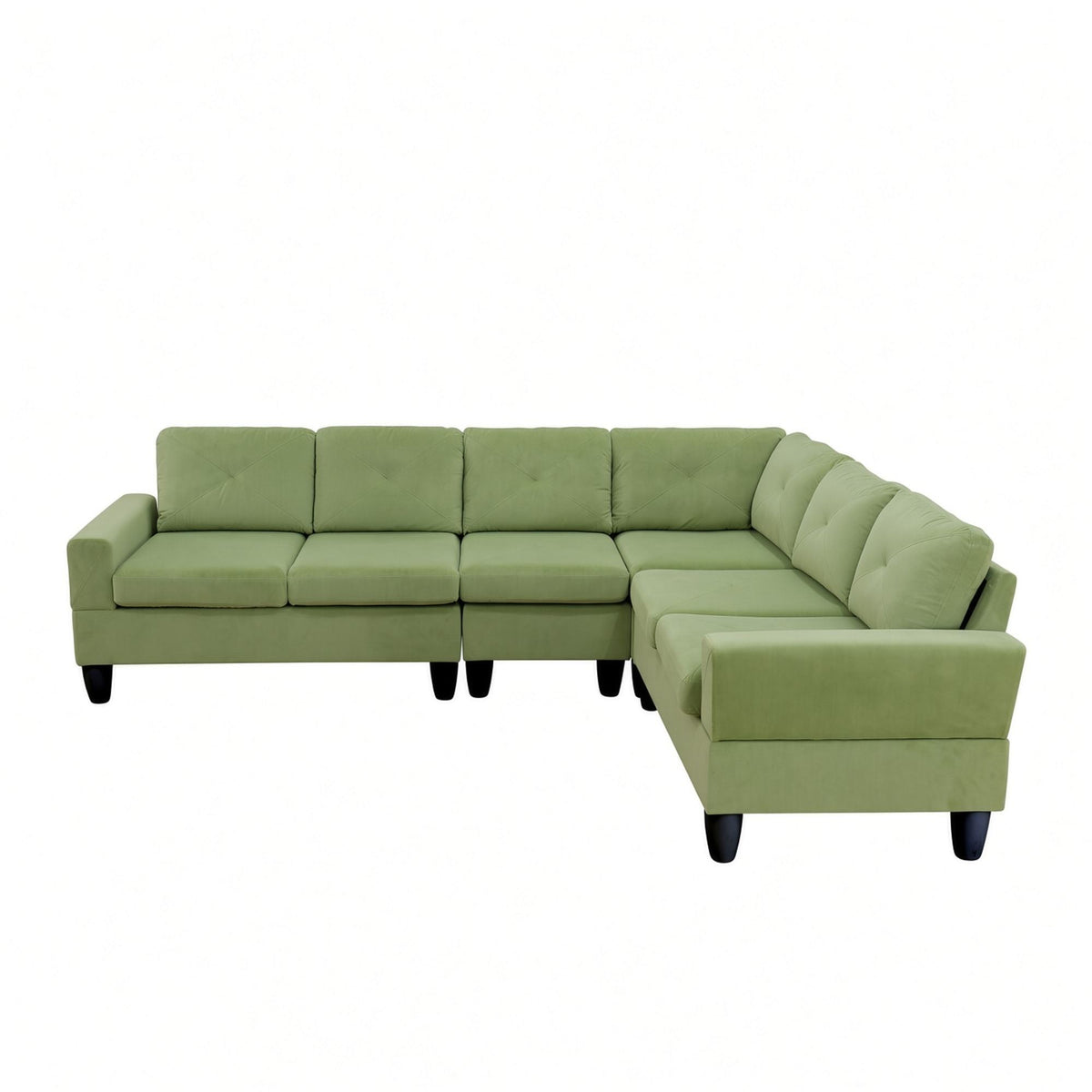 95.5 x 75 Inches Width Apple Green Modular L-Shaped Sectional Sofa 6-Seater 4-Piece Massa Flannel  Fabric Couch with Chaise