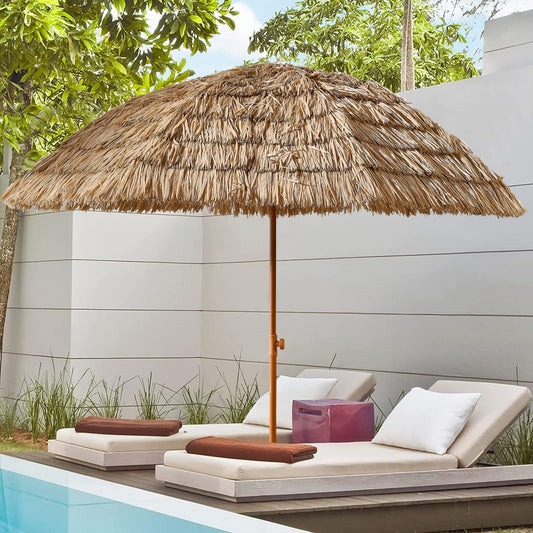 8'Thatch Patio Tiki Umbrella Tropical Palapa Raffia Tiki Hut Hawaiian Hula Beach Umbrella, Straw umbrella