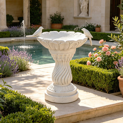 16.54' Garden Bird Bath Statue, Magnesium Oxide White Pedestal Birdbath, Outdoor Bird Water Bowl with Bird Sculpture, Yard Lawn Patio Ornament, Gift for Garden & Bird Lovers