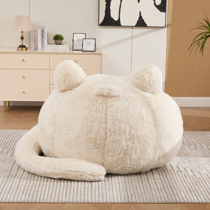 41.7'' W Boneless Single Sofa, Faux Fur Large Bean Bag, Cat Shaped with Tail Pillow Fluffy Beanbag, Comfy Accent Floor Chair for Reading, Gaming Nap Lounge in Living Room Bedroom Dorm Apartment, Beige