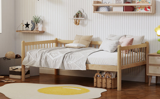 Twin Pine Wood Daybed , Sofa Bed with 3-Side Guardrails & 10 Support Slats,Natural