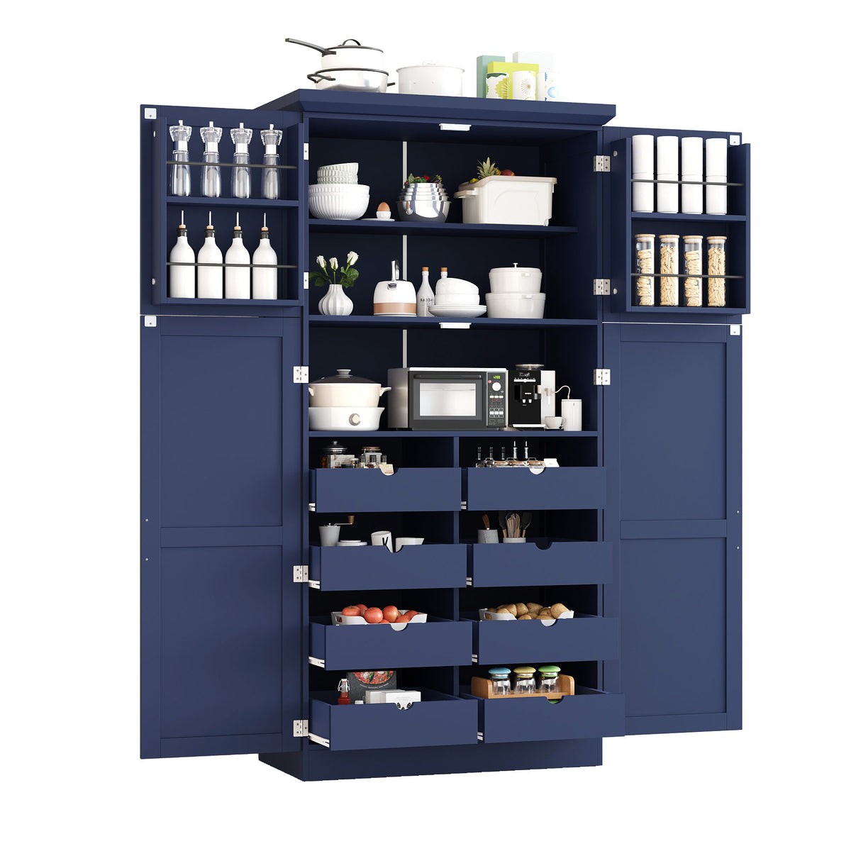 [Assembly Video Provided] TOPMAX 35.5x17.6x70.9inch Freestanding Kitchen Pantry Cabinet, Tall Storage Cabinet with 4 Doors, 2 Door Shelves – Blue
