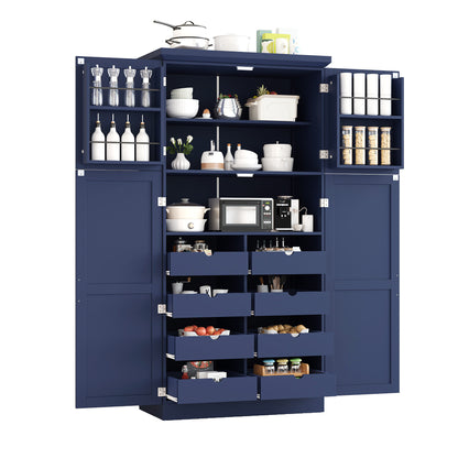 [Assembly Video Provided] TOPMAX 35.5x17.6x70.9inch Freestanding Kitchen Pantry Cabinet, Tall Storage Cabinet with 4 Doors, 2 Door Shelves – Blue