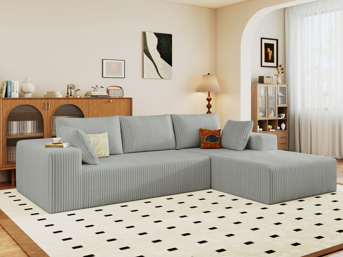 96' Cloud Sectional Couch with L-Shape Chaise,Modern Modular Sofa with Deep Seat, Upholstered Couches for Living Room Bedroom,No Assembly Required (Plush Corduroy Fabric)