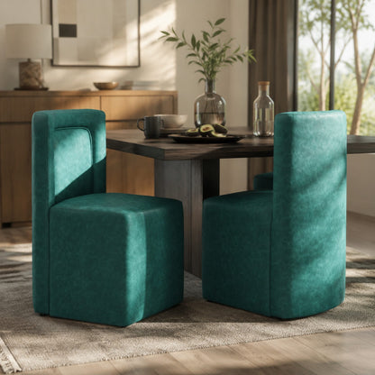 Set of 2 Green PU Upholstered Dining Chairs, Vintage Green Finish, Plywood Frame, 400lbs Capacity, Fully Assembled