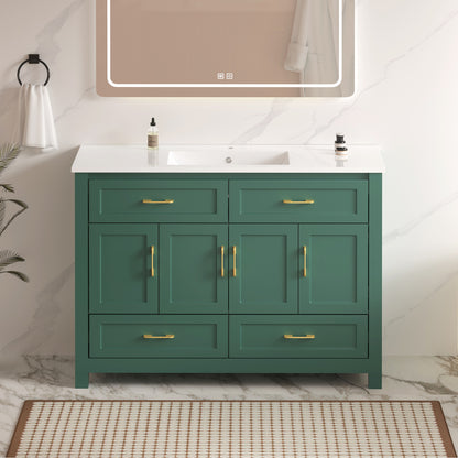 48" Green Bathroom Vanity with Resin sink Combo, Abundant Storage Cabinet -4 Soft close doors and 4 drawers