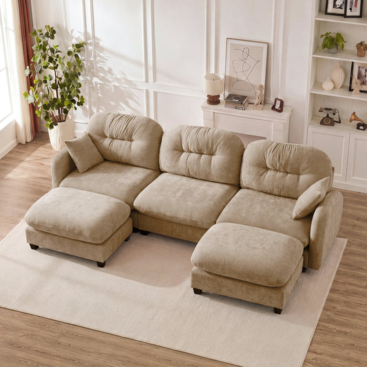 Modular Sectional U Shaped Couch With Ottoman, Premium Chenille Fabric, With 2 Throw Pillows, High-Density Foam Quilted Pleated Design – Model W714S01379