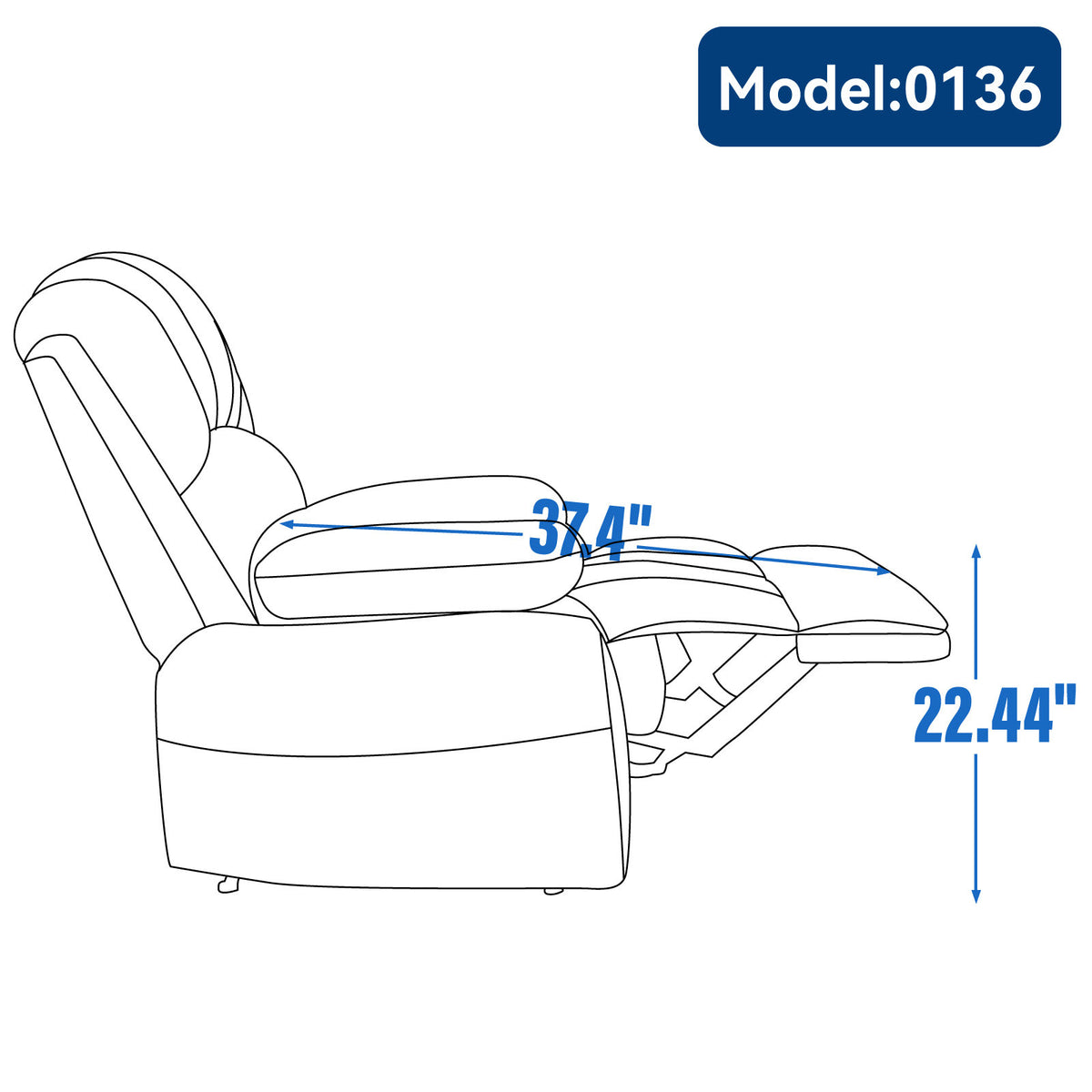 Large Manual Recliner Chair in Fabric, Beige