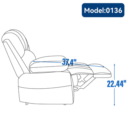 Large Manual Recliner Chair in Fabric, Beige