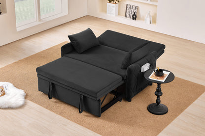 51.2' Velvet Convertible Sleeper Sofa Bed, 5-Position Adjustable Backrest Loveseat with Pull-Out Bed, Side Pocket, Multi-Functional 2-Seater Couch for Living Room, Apartment, Small Space
