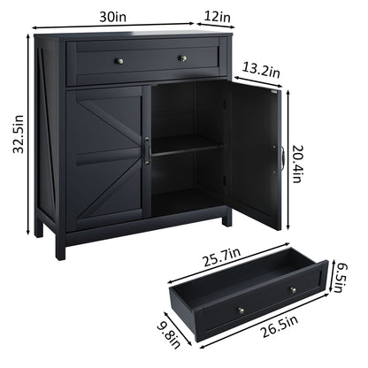 Kitchen Sideboard Buffet Cabinet, Farmhouse Storage Cabinet With Drawer And Adjustable Shelf, Barn Door Accent Cabinet For Kitchen, Dining Room, Entryway,Black